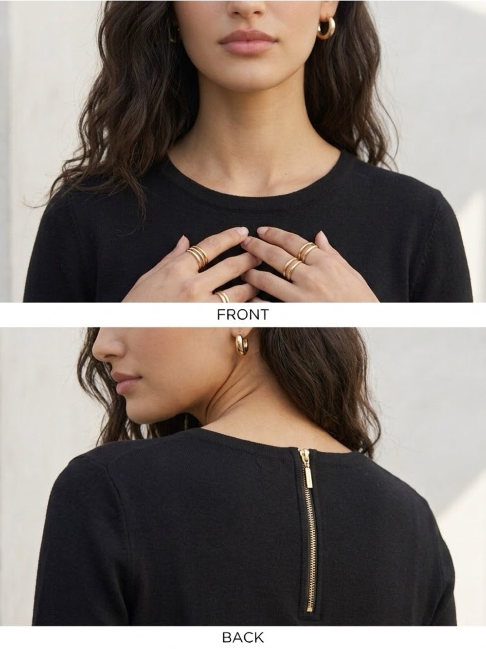 Philosophy Black 3/4 Sleeve Crewneck Top with Back Zip